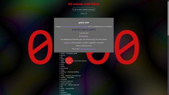 List Animals Until Failure screenshot 2